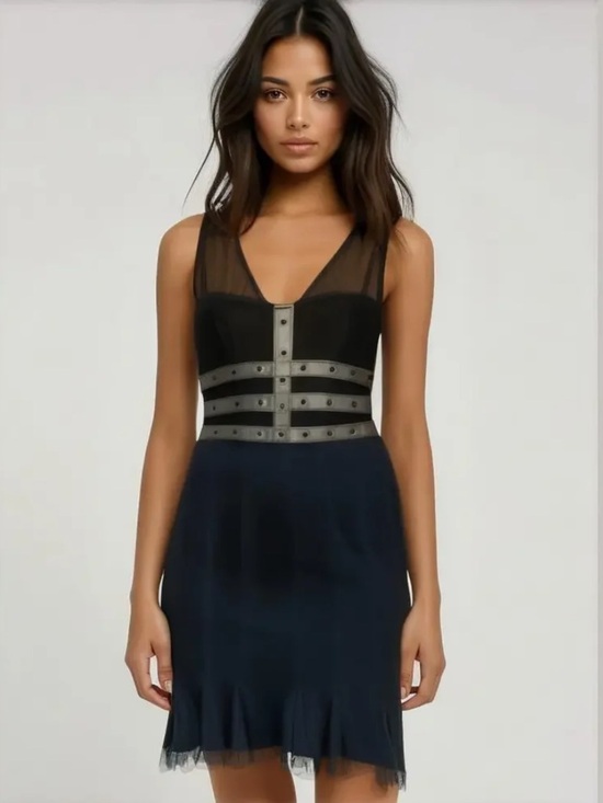 bebe Dresses & Skirts - bebe Black Mermaid Dress with Faux Leather Trim Women’s Size 0